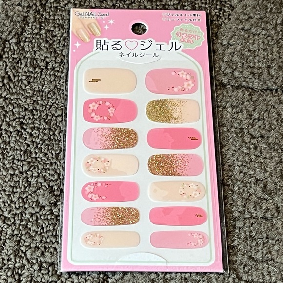 Gel Nail Seal Pastel Pink Glitter Sakura Flower Cherry Blossoms Nail Stickers - Picture 1 of 10